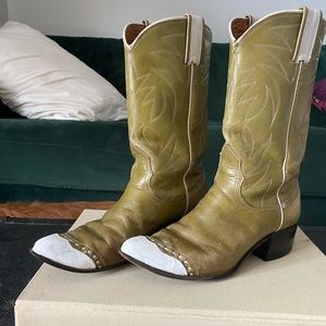 Vintage Green White Cowboy Boots Size 7